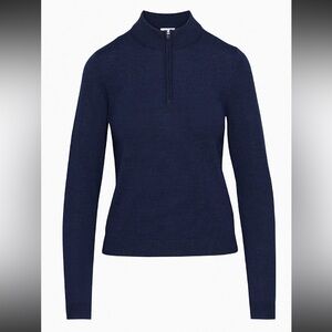 Aritzia TNA Shae 100% Merino Wool Half Zip Sweater Navy XS
